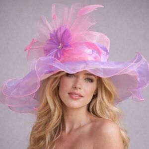 Blush Pink & Lavender Wide Brim Hat | Statement Race Day Headpiece KY Derby Oaks
